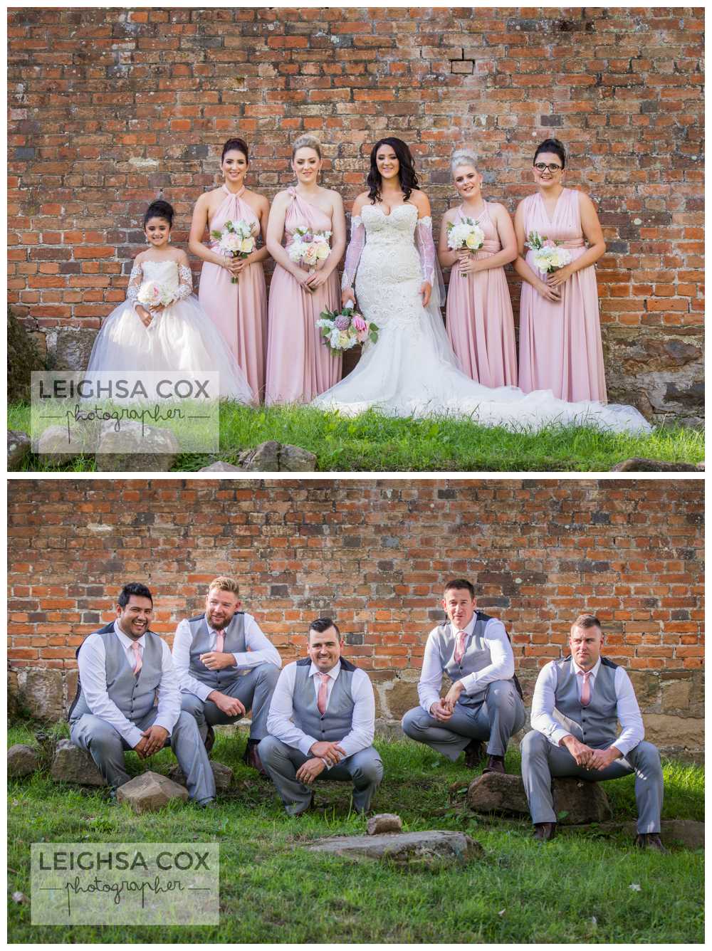 bridal party brick wall