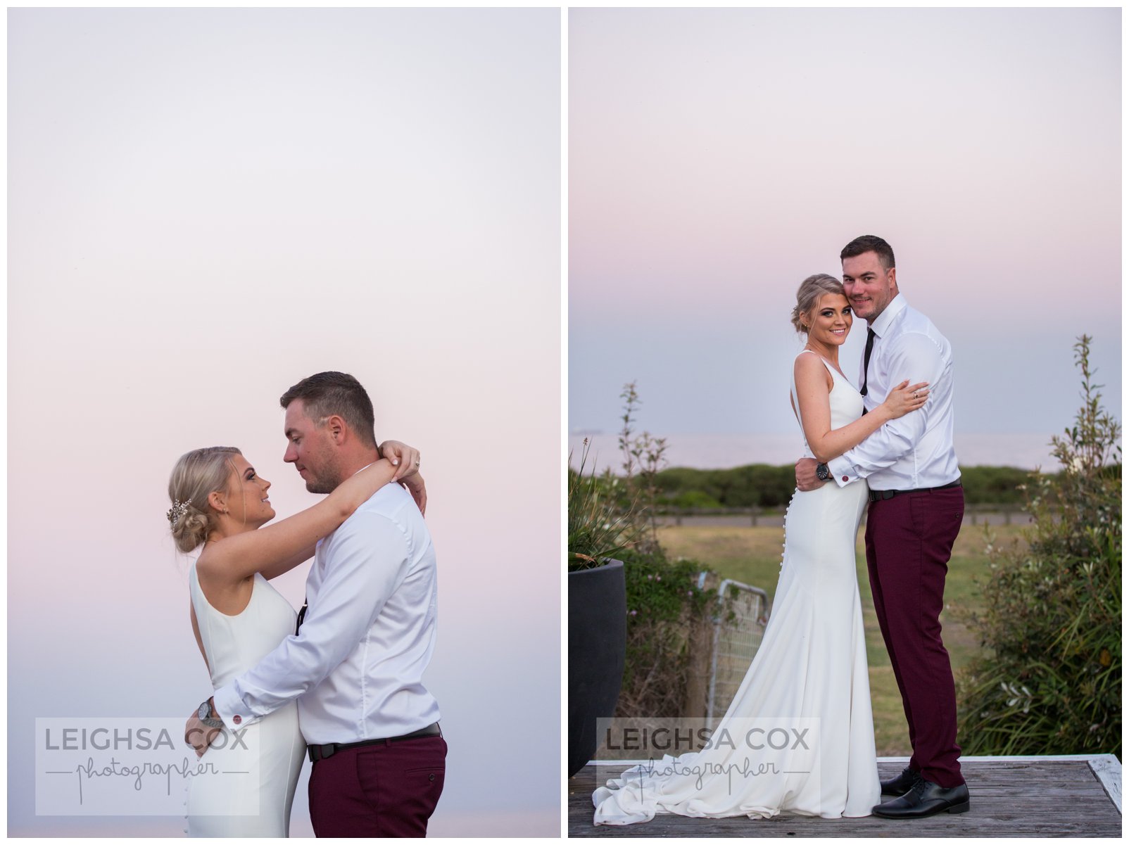 pastel skies bride and groom