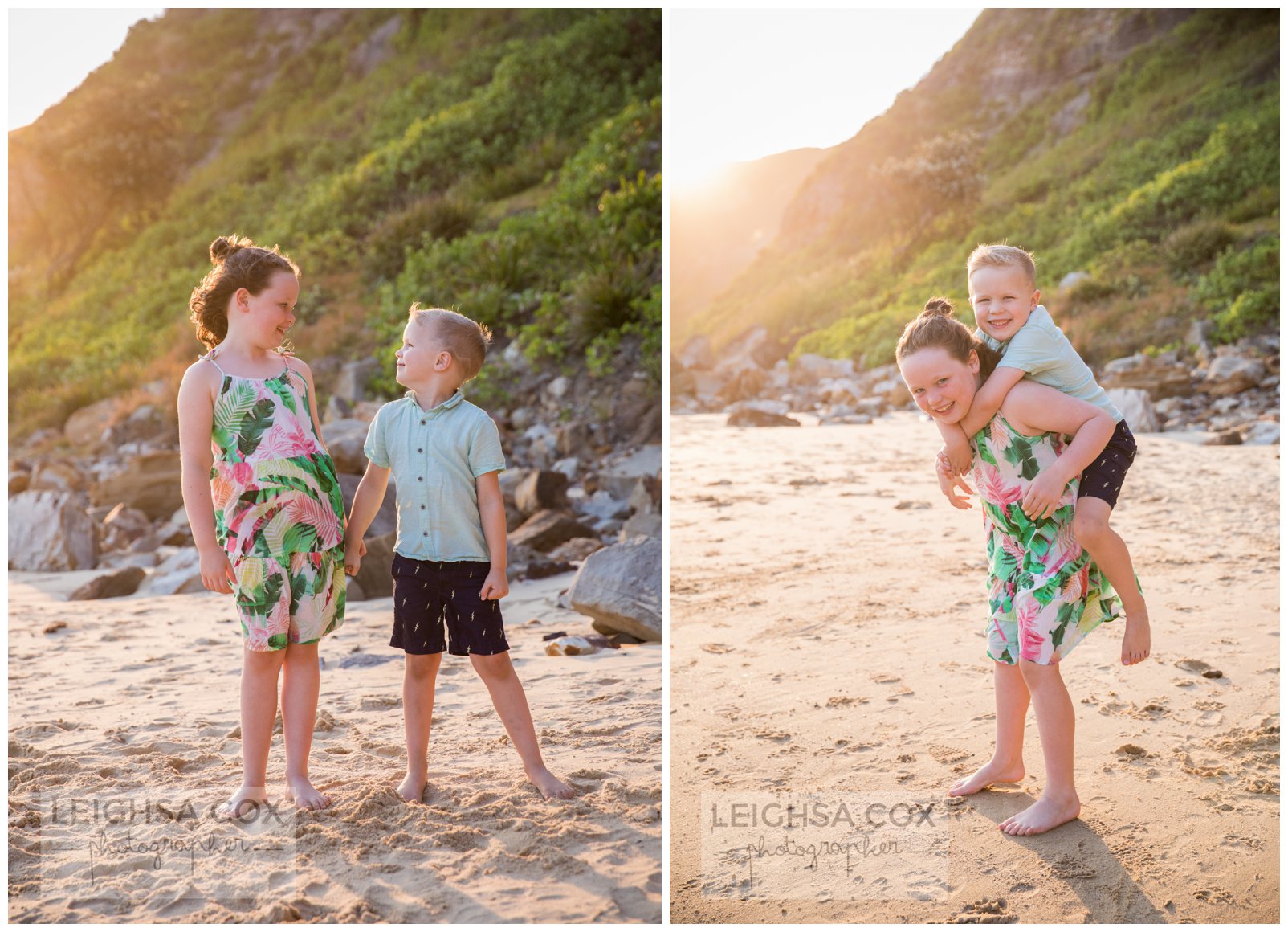 siblings at the beach