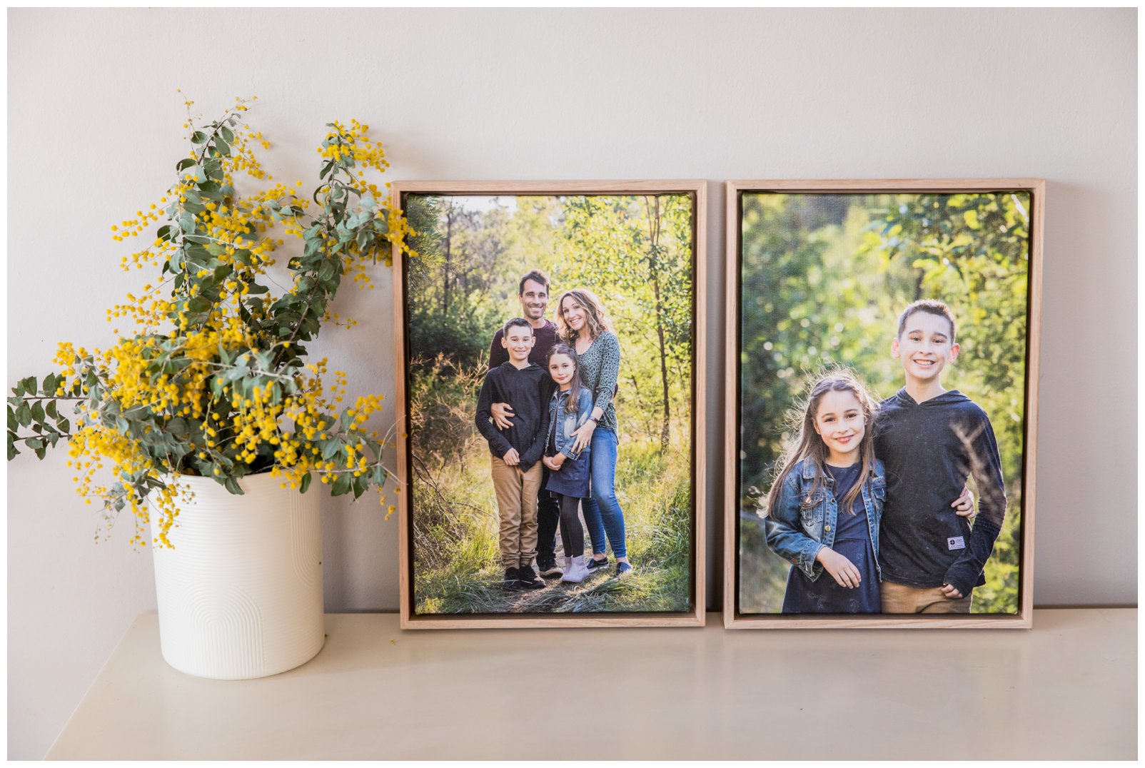 Framed Canvas of family on wattle shelf