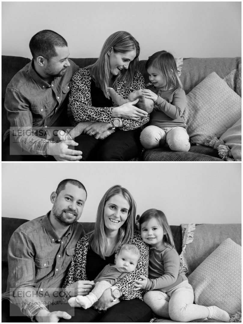 black and white family newborn