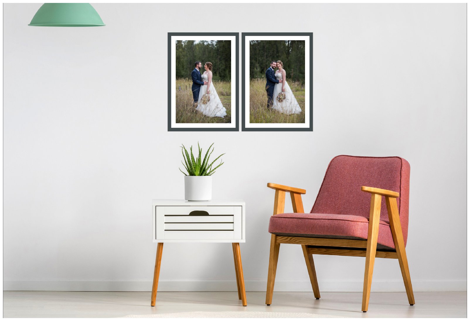 framed bride and groom