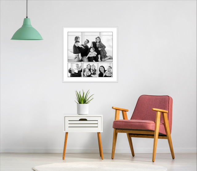 black and white framed family portrait