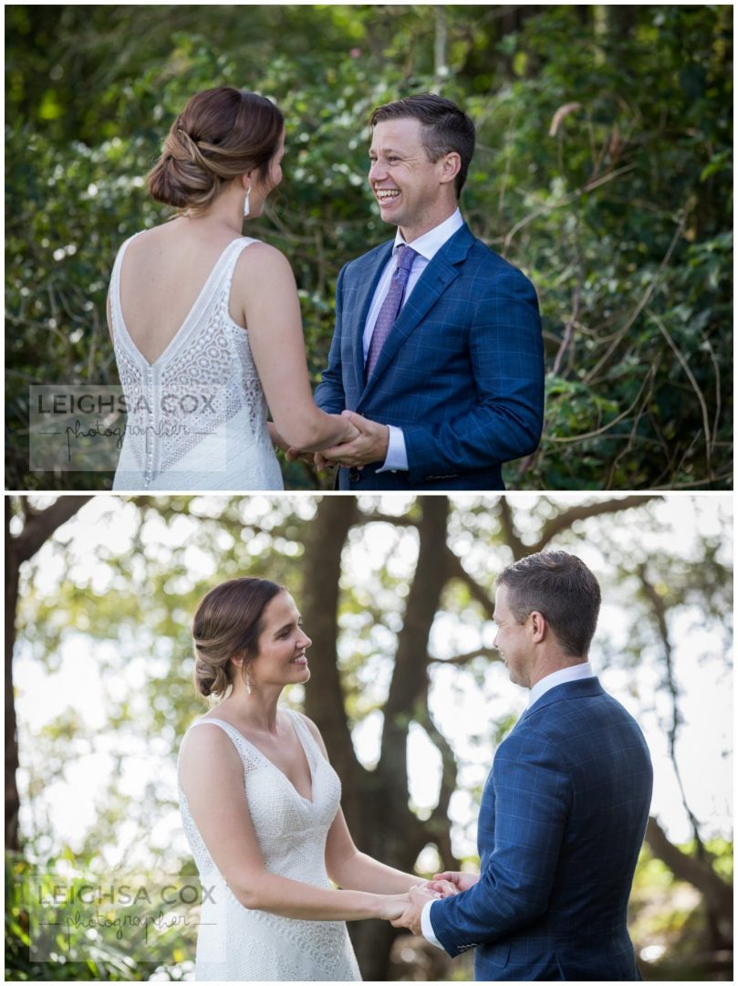 bride and groom looking