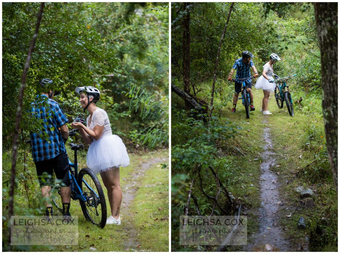 Rainy mountain bike wedding