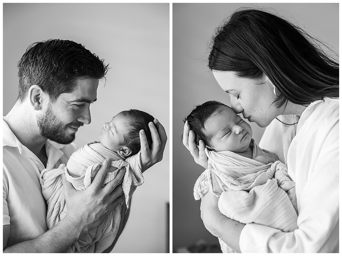 black and white newborn cuddles